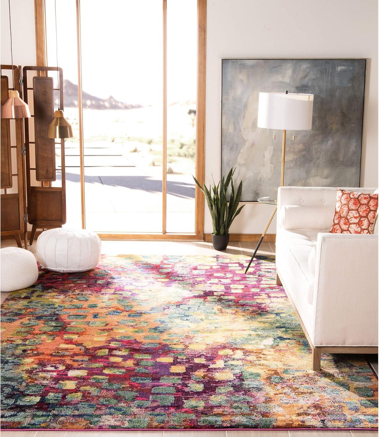 image:imageSAFAVIEH Monaco Collection Area Rug 8 x 10 Pink amp Multi Boho Chic Abstract Watercolor Design NonShedding amp Easy Care Ideal for High Traffic Areas in Living Room Bedroom MNC225DPinkMulti
