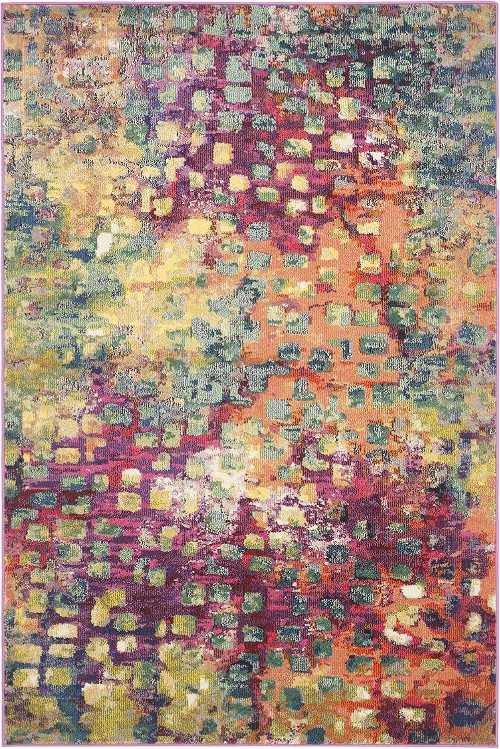 image:imageSAFAVIEH Monaco Collection Area Rug 8 x 10 Pink amp Multi Boho Chic Abstract Watercolor Design NonShedding amp Easy Care Ideal for High Traffic Areas in Living Room Bedroom MNC225DPinkMulti