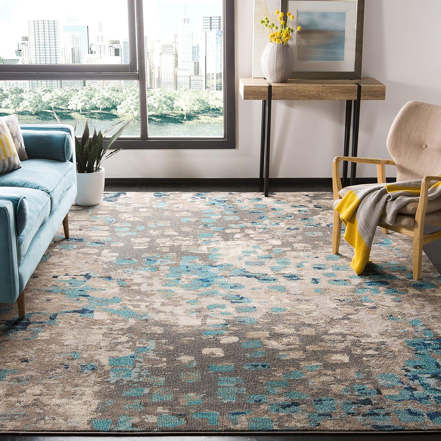 image:imageSAFAVIEH Monaco Collection Area Rug 8 x 10 Pink amp Multi Boho Chic Abstract Watercolor Design NonShedding amp Easy Care Ideal for High Traffic Areas in Living Room Bedroom MNC225DGreyLight Blue