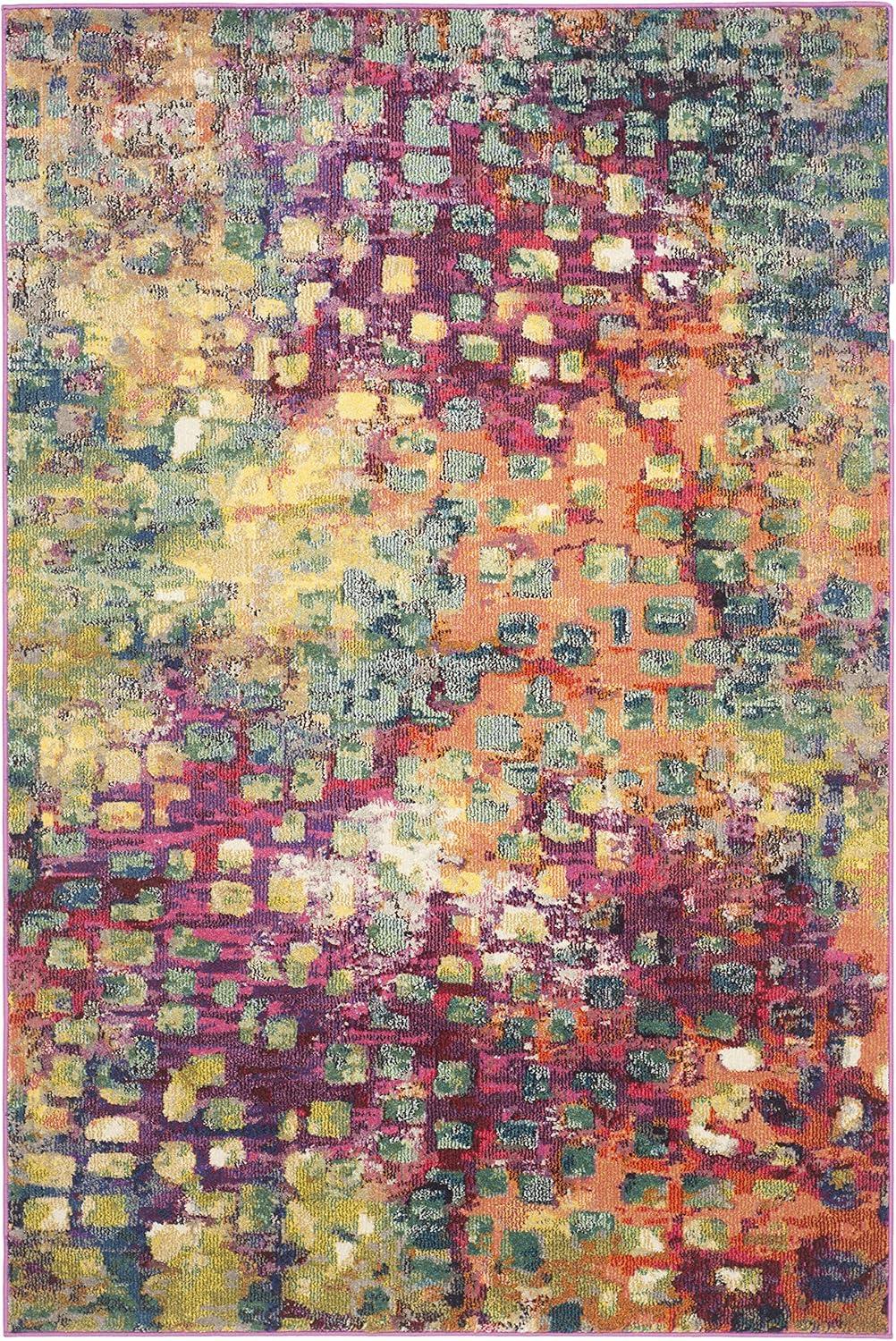 image:imageSAFAVIEH Monaco Collection Area Rug 8 x 10 Pink amp Multi Boho Chic Abstract Watercolor Design NonShedding amp Easy Care Ideal for High Traffic Areas in Living Room Bedroom MNC225DPinkMulti