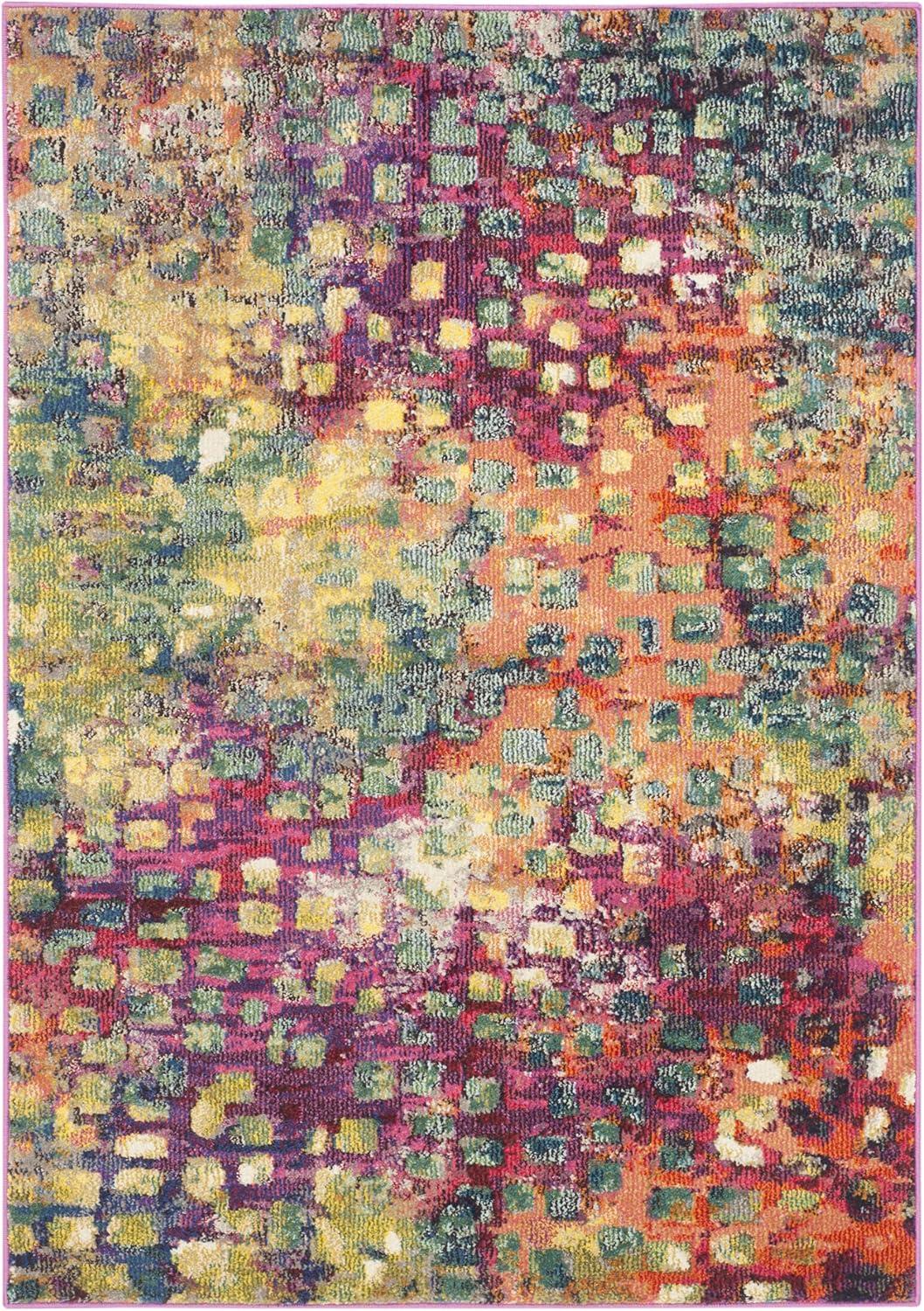 image:imageSAFAVIEH Monaco Collection Area Rug 8 x 10 Pink amp Multi Boho Chic Abstract Watercolor Design NonShedding amp Easy Care Ideal for High Traffic Areas in Living Room Bedroom MNC225DPinkMulti