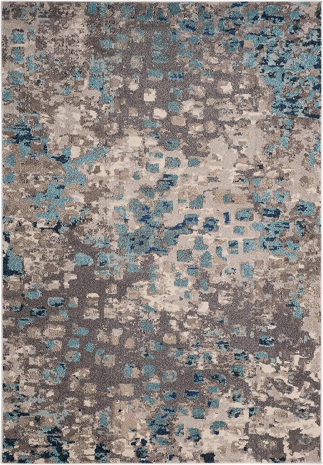 image:imageSAFAVIEH Monaco Collection Area Rug 8 x 10 Pink amp Multi Boho Chic Abstract Watercolor Design NonShedding amp Easy Care Ideal for High Traffic Areas in Living Room Bedroom MNC225DGreyLight Blue