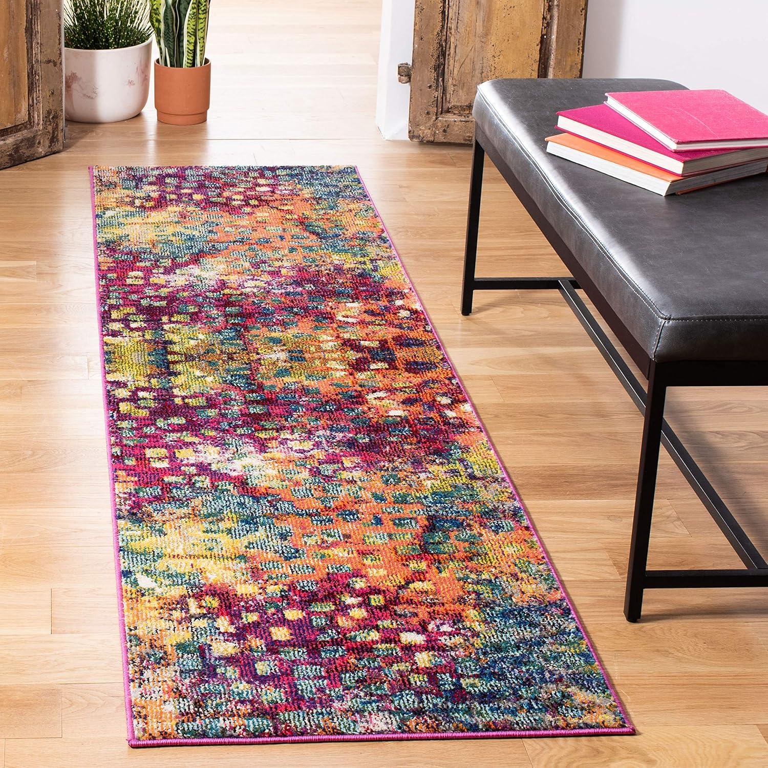 image:imageSAFAVIEH Monaco Collection Area Rug 8 x 10 Pink amp Multi Boho Chic Abstract Watercolor Design NonShedding amp Easy Care Ideal for High Traffic Areas in Living Room Bedroom MNC225DPinkMulti