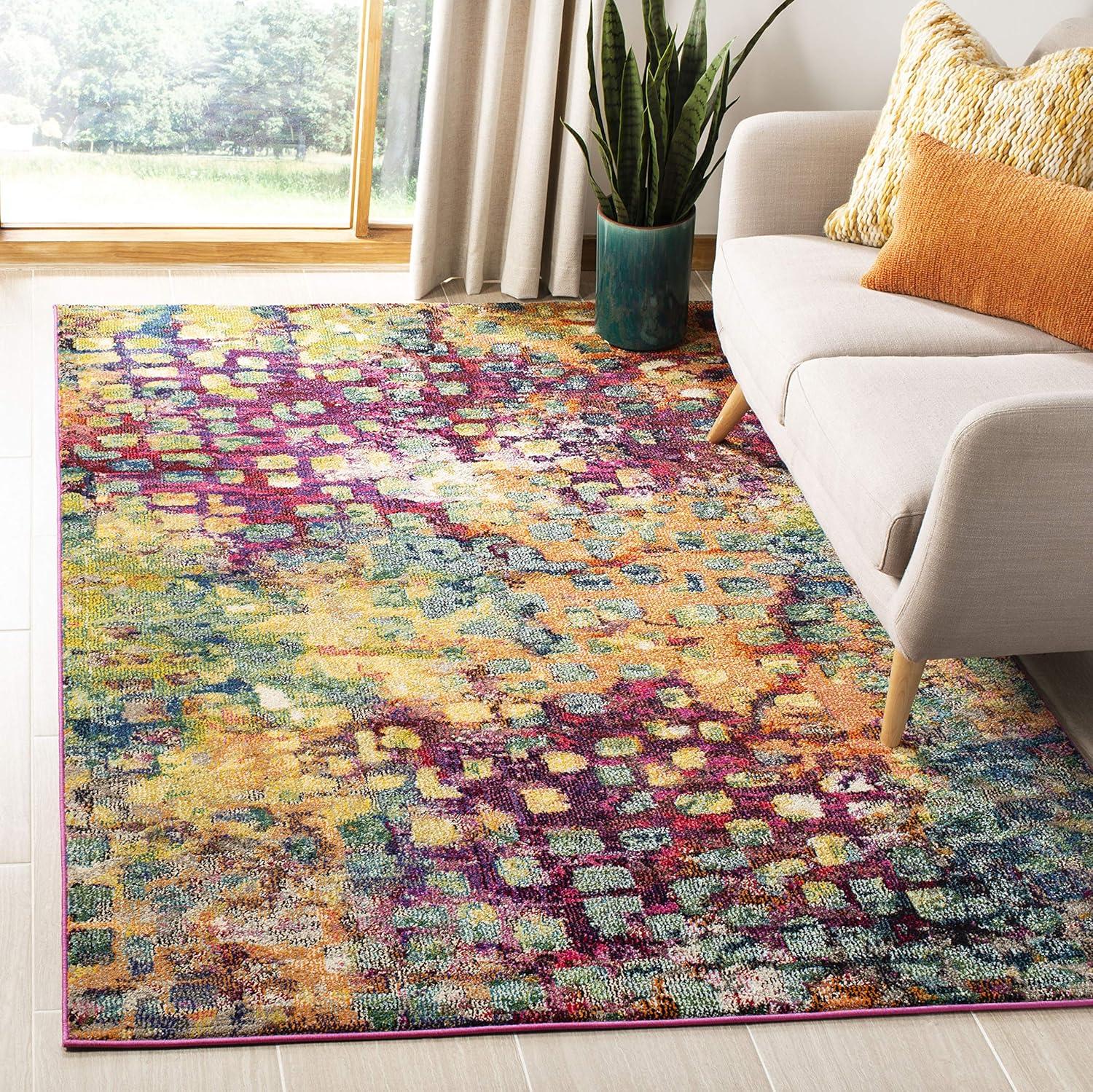 image:imageSAFAVIEH Monaco Collection Area Rug 8 x 10 Pink amp Multi Boho Chic Abstract Watercolor Design NonShedding amp Easy Care Ideal for High Traffic Areas in Living Room Bedroom MNC225DPinkMulti