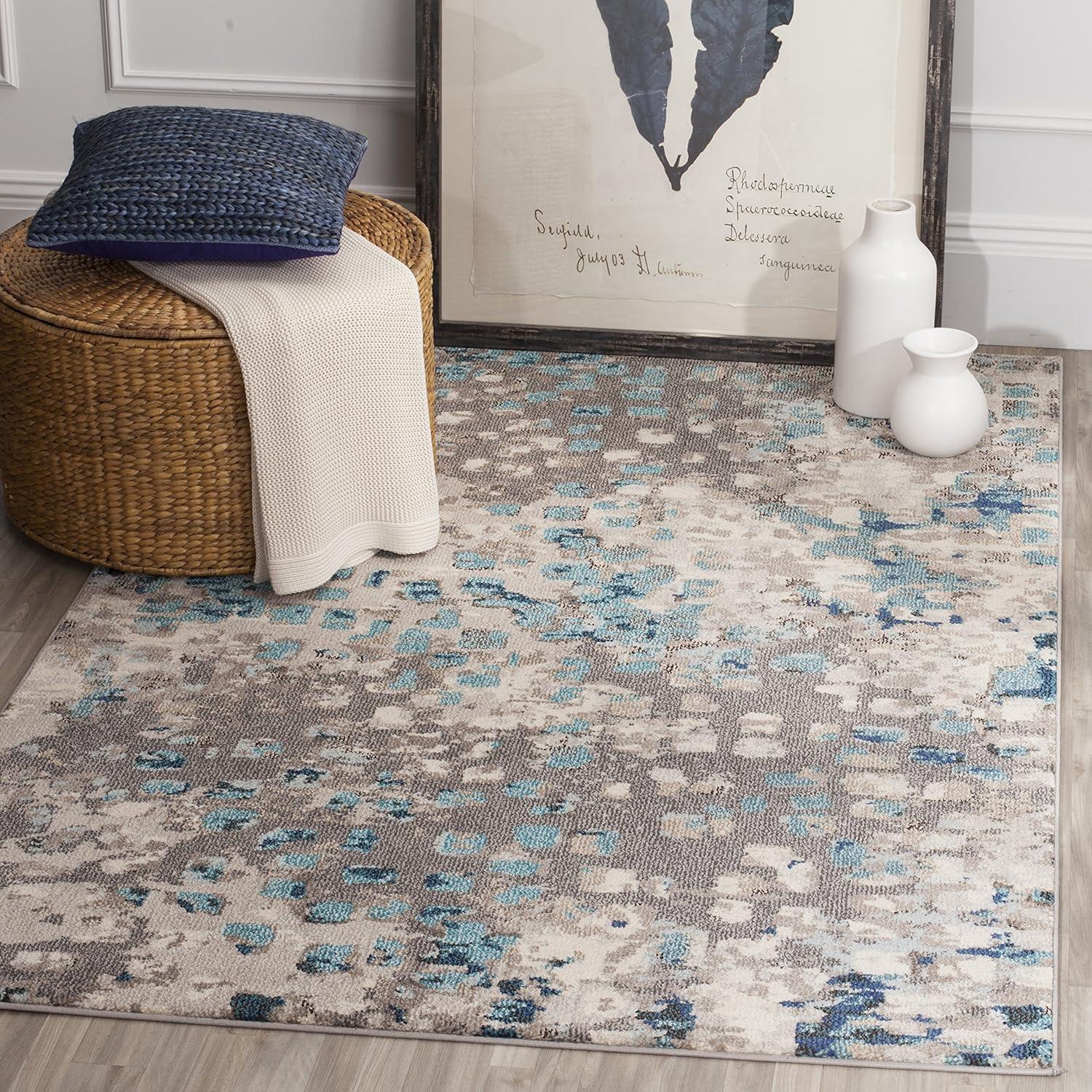 image:imageSAFAVIEH Monaco Collection Area Rug 8 x 10 Pink amp Multi Boho Chic Abstract Watercolor Design NonShedding amp Easy Care Ideal for High Traffic Areas in Living Room Bedroom MNC225DGreyLight Blue