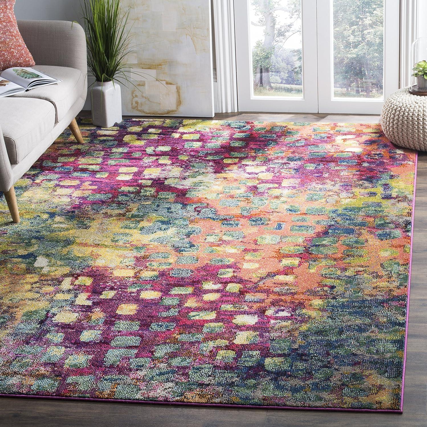 image:imageSAFAVIEH Monaco Collection Area Rug 8 x 10 Pink amp Multi Boho Chic Abstract Watercolor Design NonShedding amp Easy Care Ideal for High Traffic Areas in Living Room Bedroom MNC225DPinkMulti