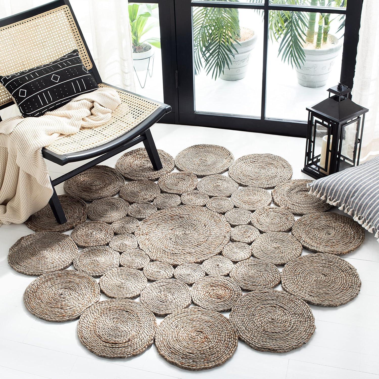 image:imageSAFAVIEH Natural Fiber Collection Area Rug 3 Round Natural Handmade Boho Charm Farmhouse Jute Ideal for High Traffic Areas in Living Room Bedroom NF363ABrown