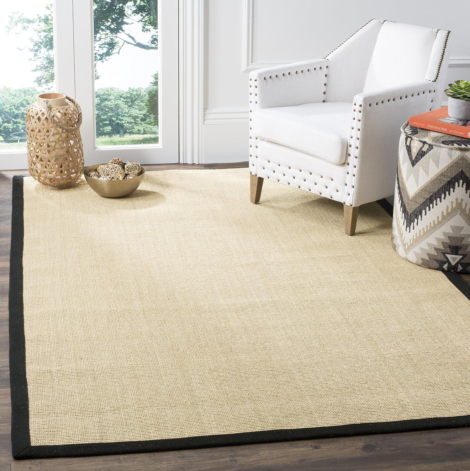 image:imageSAFAVIEH Natural Fiber Collection Area Rug 5 x 8 Marble amp Grey Border Sisal Design Easy Care Ideal for High Traffic Areas in Living Room Bedroom NF441BMaizeBlack