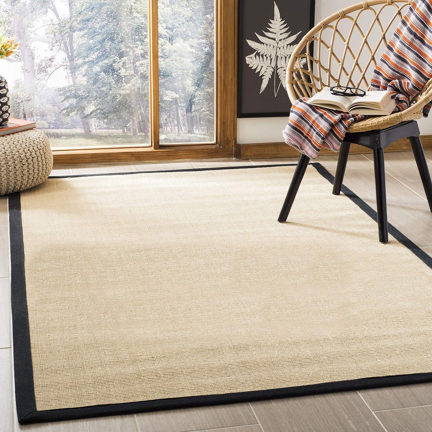 image:imageSAFAVIEH Natural Fiber Collection Area Rug 5 x 8 Marble amp Grey Border Sisal Design Easy Care Ideal for High Traffic Areas in Living Room Bedroom NF441BMaizeBlack