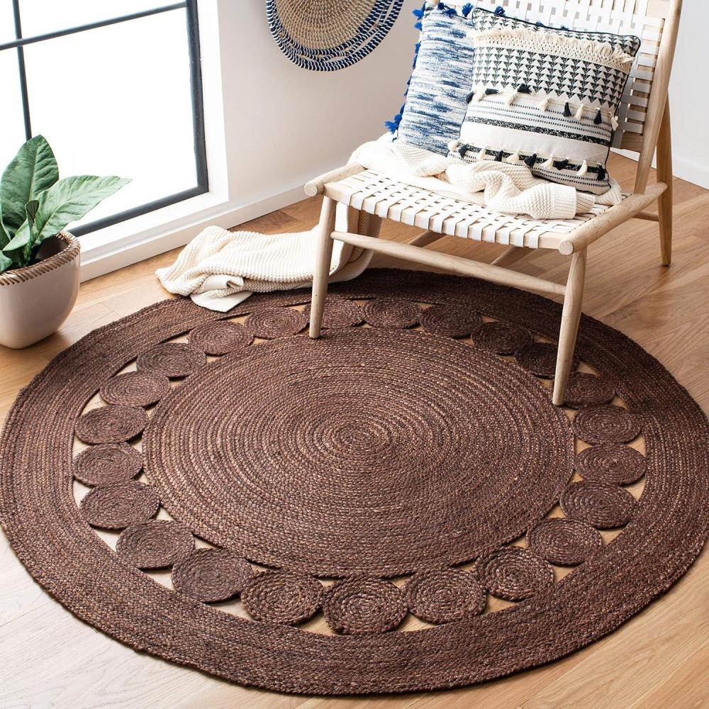 image:imageSAFAVIEH Area Rug 5 Round  Natural Fiber Collection  Ivory Handmade Jute Boho Farmhouse Braided Design NF364BBrown