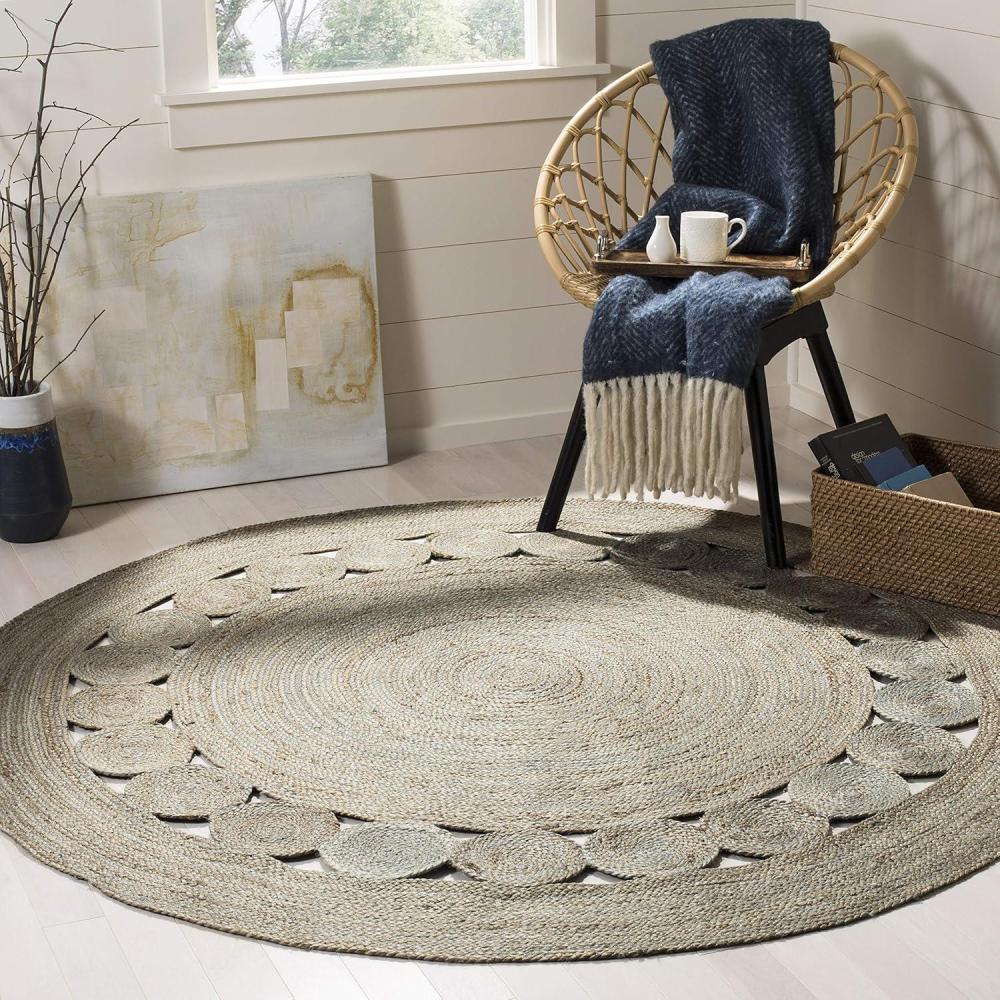 image:imageSAFAVIEH Area Rug 5 Round  Natural Fiber Collection  Ivory Handmade Jute Boho Farmhouse Braided Design NF364BGrey