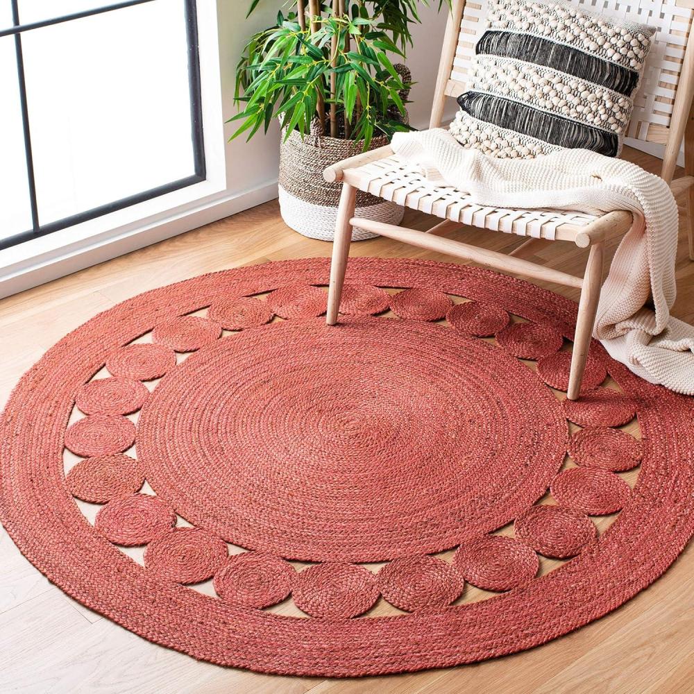 image:imageSAFAVIEH Area Rug 5 Round  Natural Fiber Collection  Ivory Handmade Jute Boho Farmhouse Braided Design NF364BRust