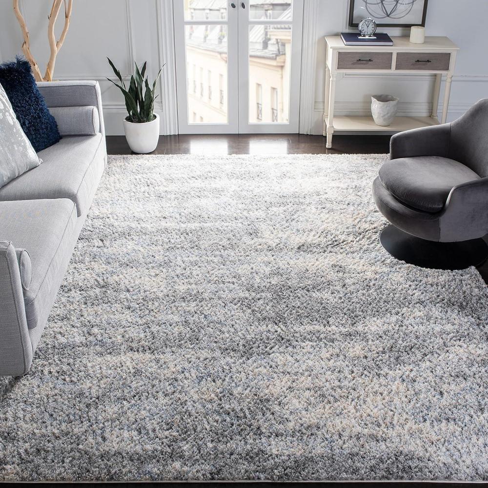 image:imageSAFAVIEH Area Rug 8x10 Berber Shag Collection Large Grey Blue amp Cream NonShedding amp Easy to Clean Ideal for Living Room Bedroom Dining Space BER219GGrey BlueCream