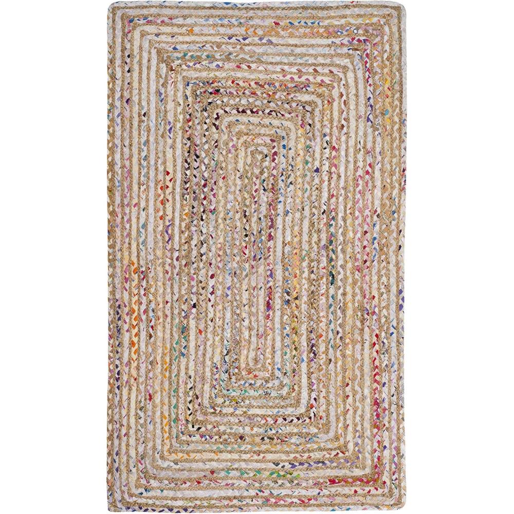 image:imageSAFAVIEH Area Rug 8x10  Cape Cod Collection  Large  Red amp Multi Handmade Jute amp Cotton Woven Braided Design CAP202ABeigeMulti
