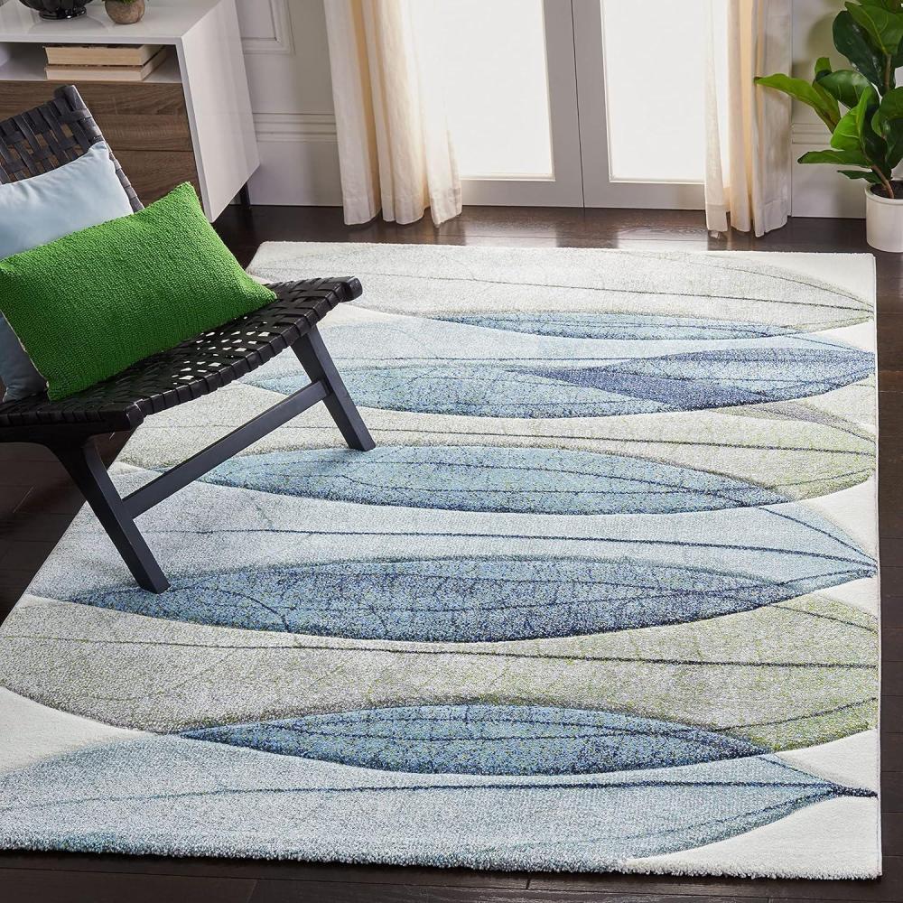 image:imageSAFAVIEH Area Rug 8x10 Hollywood Collection Large Ivory amp Blue MidCentury Modern Design NonShedding amp Easy Cleaning Ideal for Living Room Bedroom Office Dining Space HLW703AIvoryBlue Green
