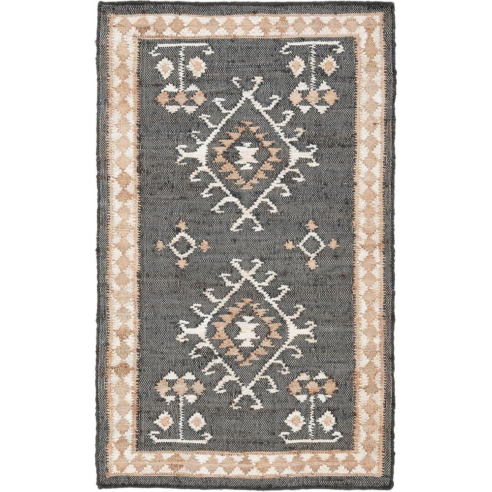 image:imageSAFAVIEH Area Rug 8x10 Kilim Collection Large Grey amp Black Handmade Flat Weave Jute Ideal for Living Room Bedroom Office Dining Space KLM762FBlackIvory