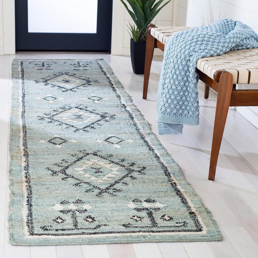 image:imageSAFAVIEH Area Rug 8x10 Kilim Collection Large Grey amp Black Handmade Flat Weave Jute Ideal for Living Room Bedroom Office Dining Space KLM762FBlueBlack