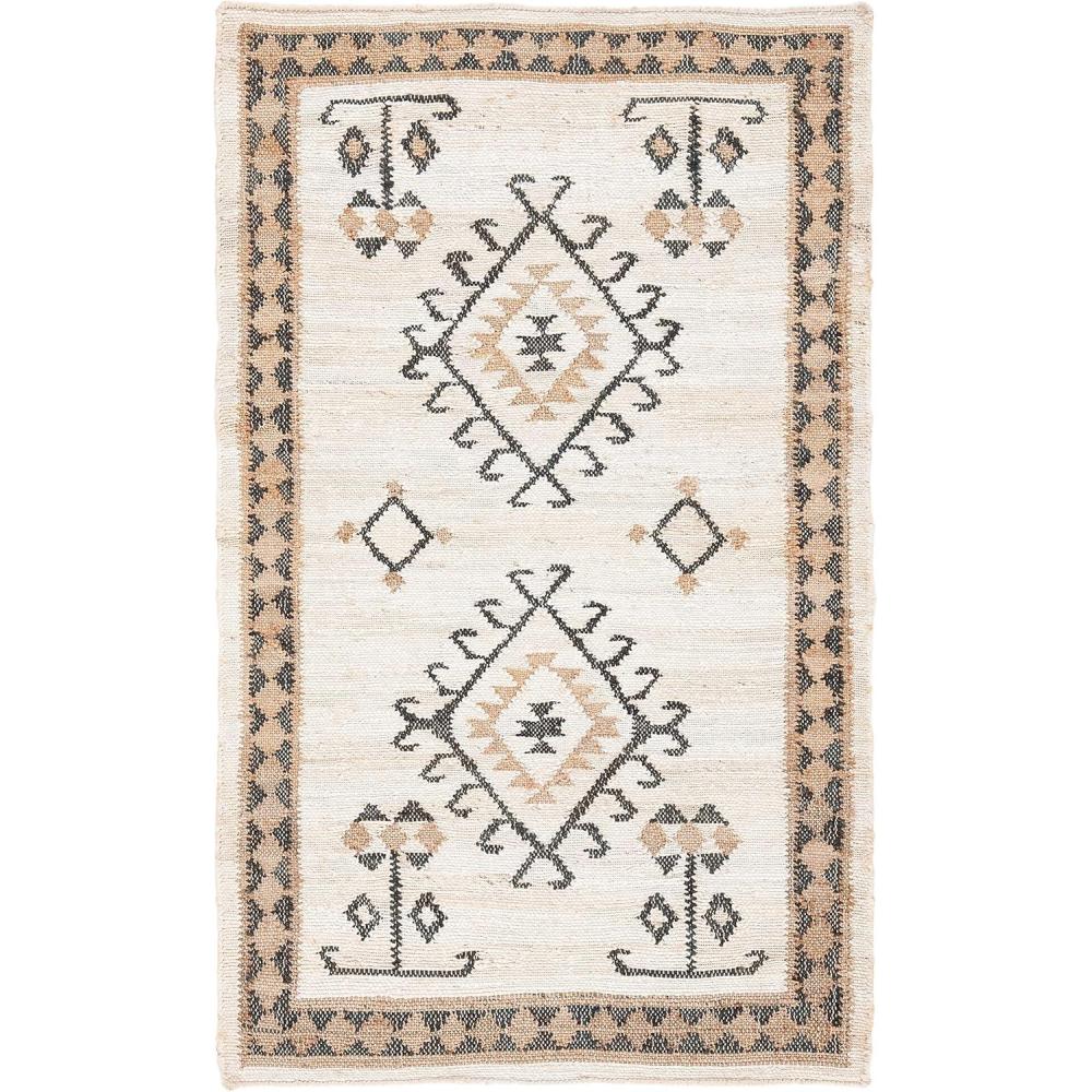 image:imageSAFAVIEH Area Rug 8x10  Kilim Collection  Large  Grey amp Black Handmade Flat Weave Jute Ideal for Living Room Bedroom Office Dining Space KLM762FIvoryBlack