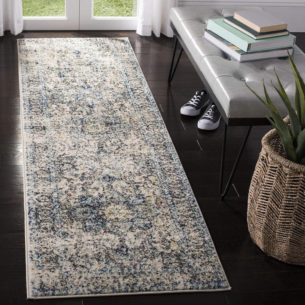 image:imageSAFAVIEH Area Rug 8x10 Madison Collection Large Cream amp Navy Snowflake Medallion Distressed Design NonShedding amp Easy Cleaning Ideal for Living Room Bedroom Office Dining Space MAD603DTurquoiseIvory
