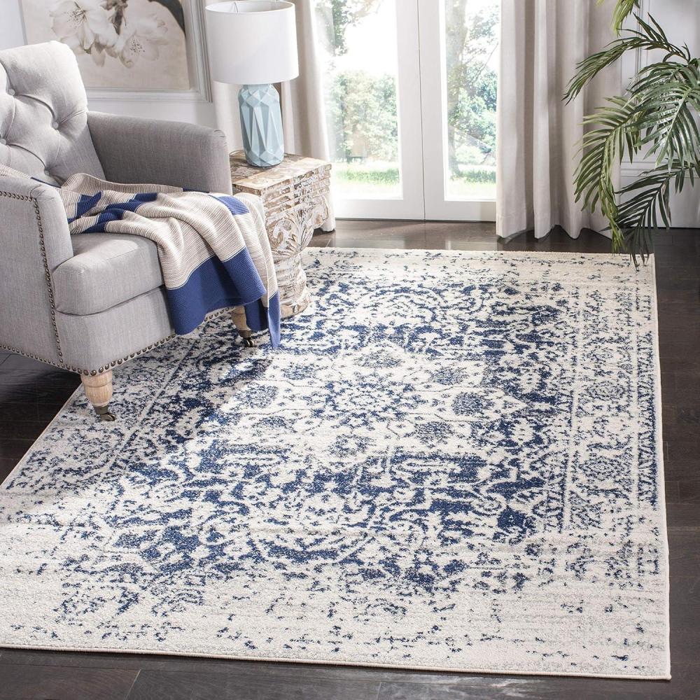 image:imageSAFAVIEH Area Rug 8x10 Madison Collection Large Cream amp Navy Snowflake Medallion Distressed Design NonShedding amp Easy Cleaning Ideal for Living Room Bedroom Office Dining Space MAD603DCreamNavy