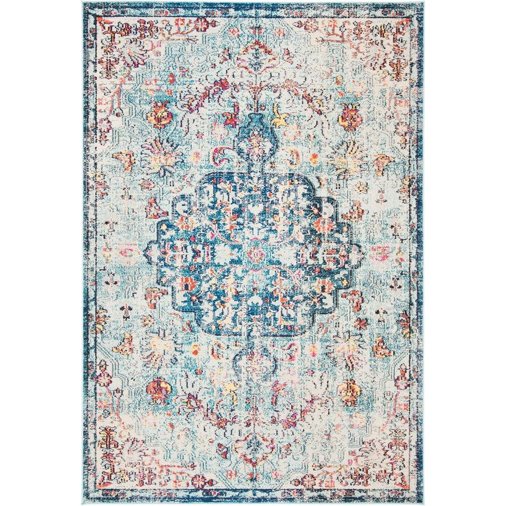 image:imageSAFAVIEH Area Rug 8x10 Madison Collection Large Ivory amp Orange Boho Chic Medallion Distressed Design NonShedding amp Easy Cleaning Ideal for Living Room Bedroom Dining Space MAD447ANavyLight Blue