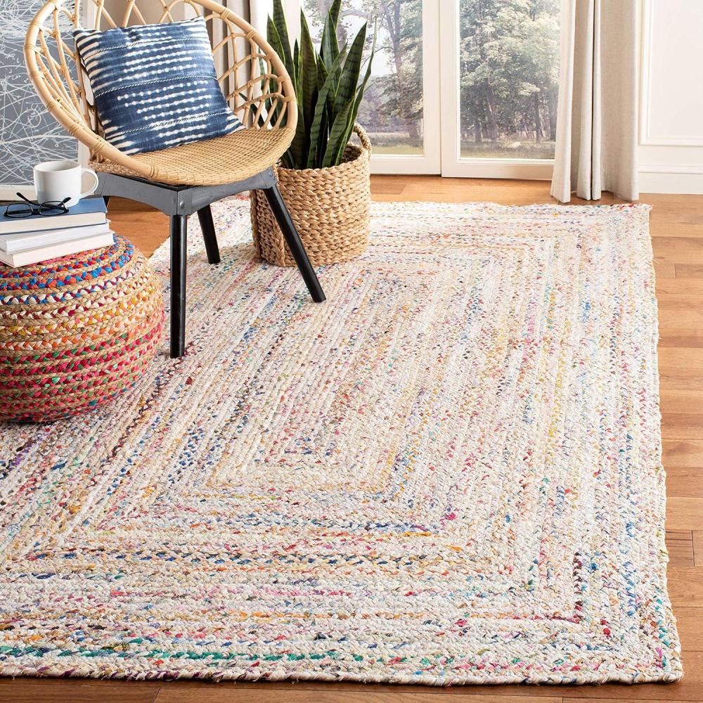 image:imageSAFAVIEH Braided Collection Accent Rug 3 x 5 Red amp Multi Handmade Woven Cotton Boho Reversible Style Ideal for Living Room Bedroom BRD210AIvoryMulti