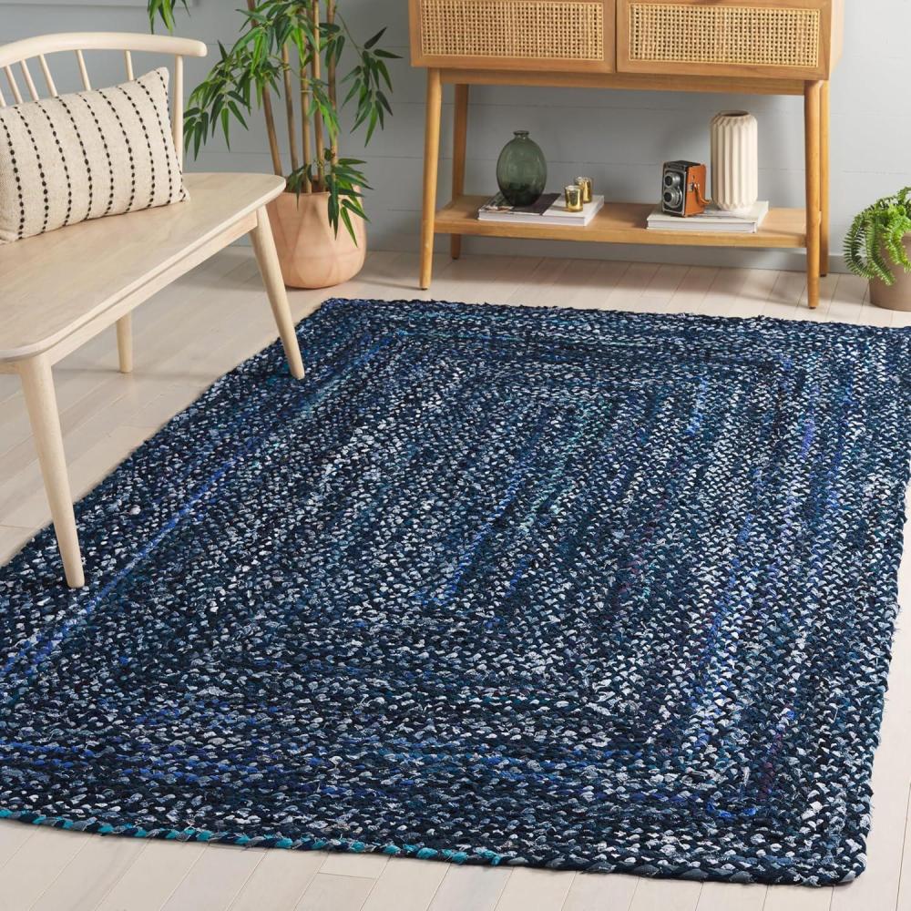 image:imageSAFAVIEH Braided Collection Accent Rug 3 x 5 Red amp Multi Handmade Woven Cotton Boho Reversible Style Ideal for Living Room Bedroom BRD210ANavyBlue