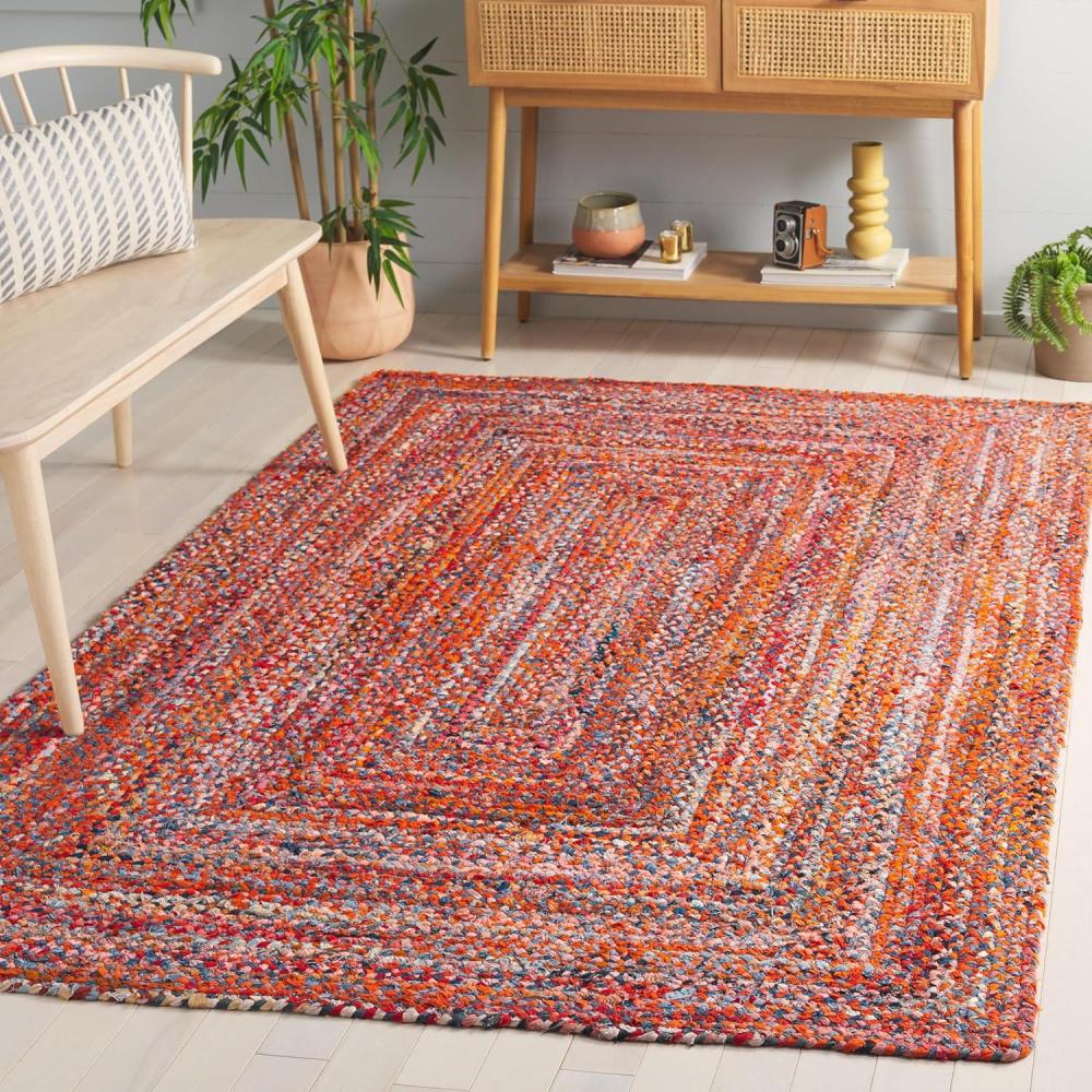 image:imageSAFAVIEH Braided Collection Accent Rug 3 x 5 Red amp Multi Handmade Woven Cotton Boho Reversible Style Ideal for Living Room Bedroom BRD210AOrangeRust