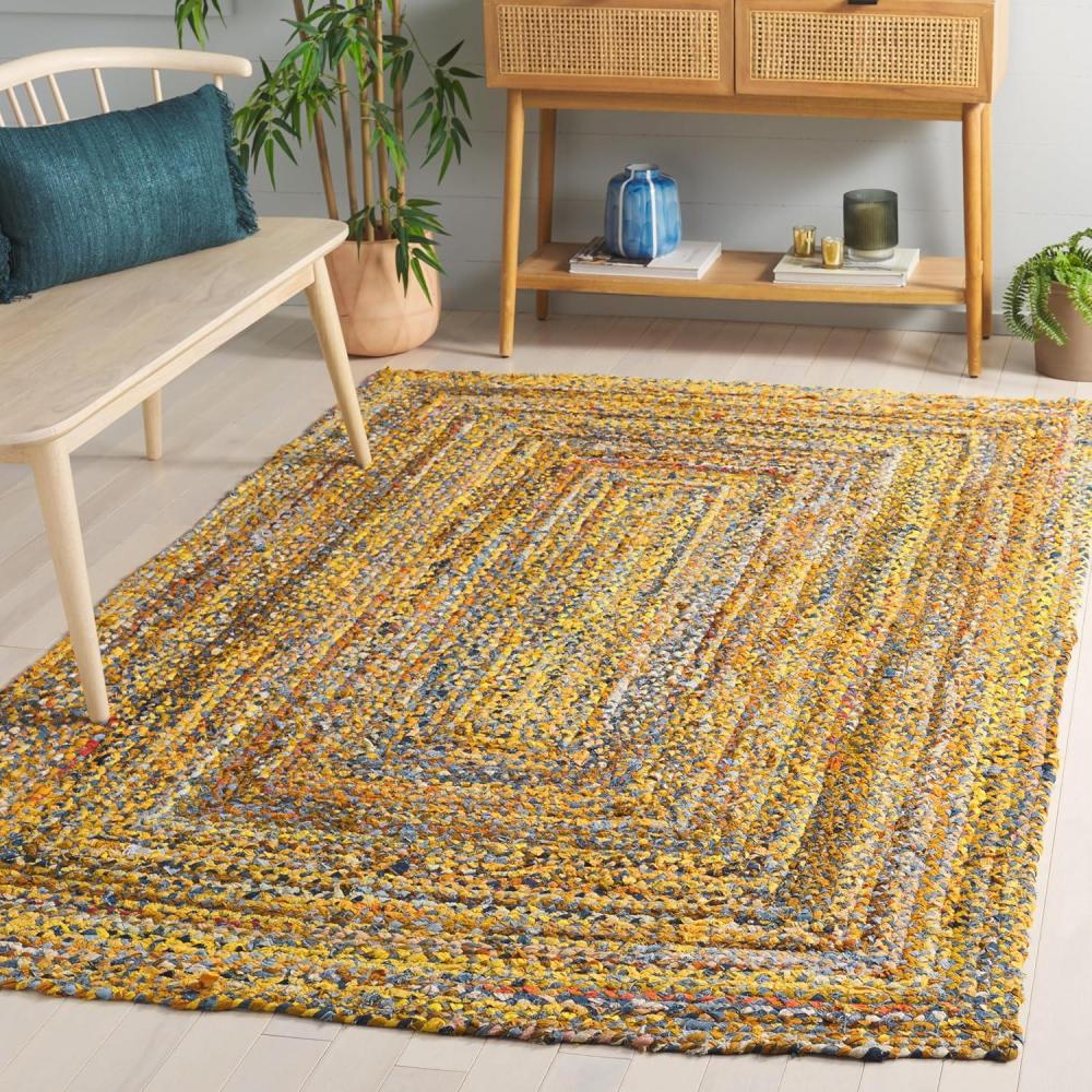 image:imageSAFAVIEH Braided Collection Accent Rug 3 x 5 Red amp Multi Handmade Woven Cotton Boho Reversible Style Ideal for Living Room Bedroom BRD210AYellowBrown