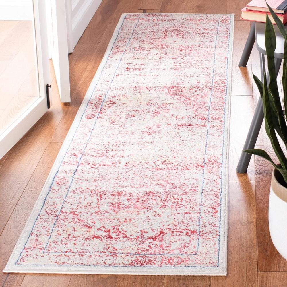 image:imageSAFAVIEH Brentwood Collection Area Rug 8 x 10 Navy amp Light Grey Medallion Distressed Design NonShedding amp Easy Care Ideal for High Traffic Areas in Living Room Bedroom BNT832MIvoryRed