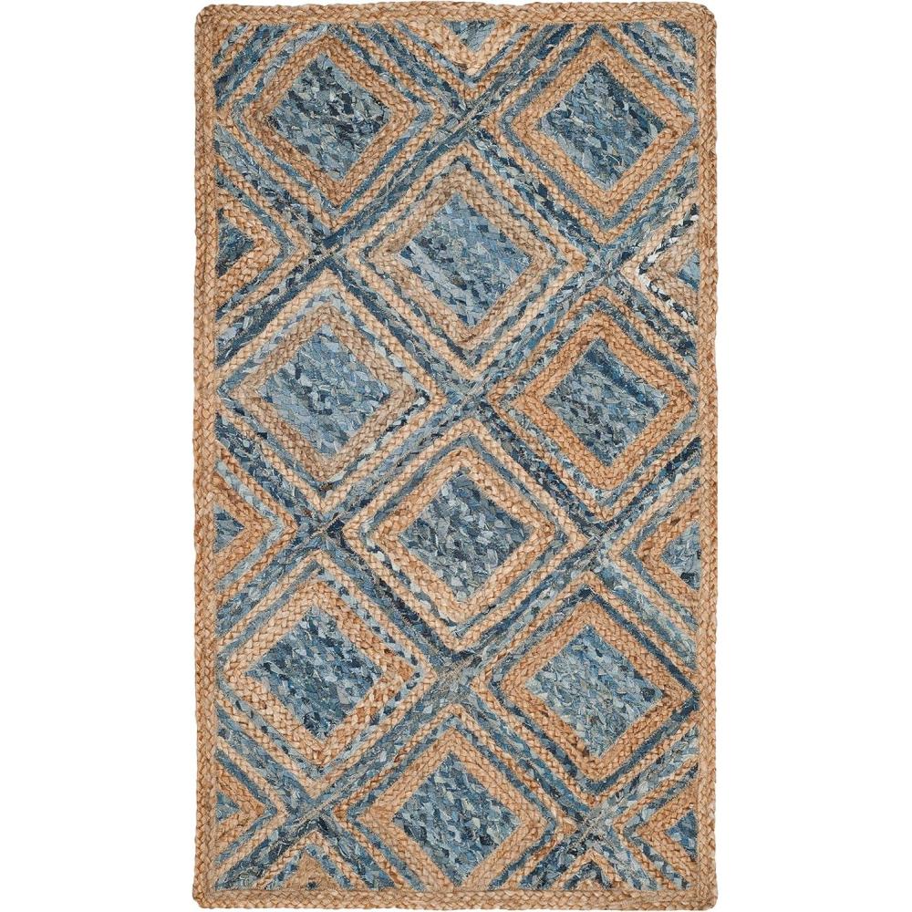 image:imageSAFAVIEH Cape Cod Collection Area Rug 8 Square Natural amp Blue Handmade Flat Weave Diamond Braided Jute amp Denim Ideal for High Traffic Areas in Living Room Bedroom CAP354ANaturalBlue
