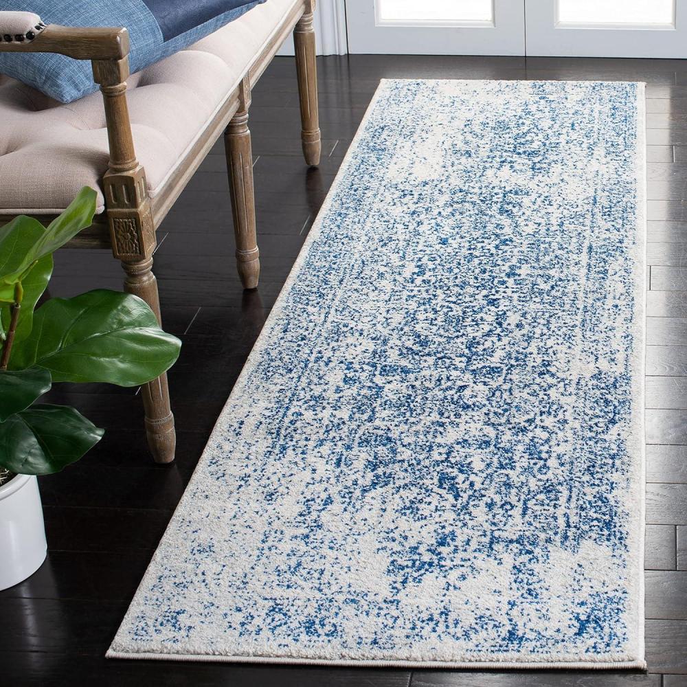 image:imageSAFAVIEH Evoke Collection Area Rug 51 x 76 Blue amp Ivory Distressed Design NonShedding amp Easy to Clean Ideal for Living Room Bedroom Dining Space EVK256CIvoryNavy
