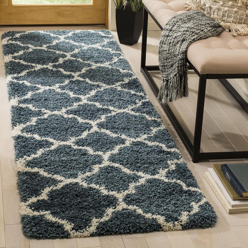 image:imageSAFAVIEH Hudson Shag Collection Area Rug 53 x 76 Grey amp Ivory Moroccan Trellis Design NonShedding amp Easy Care 2inch Thick Ideal for High Traffic Areas in Living Room Bedroom SGH282BSlate BlueIvory