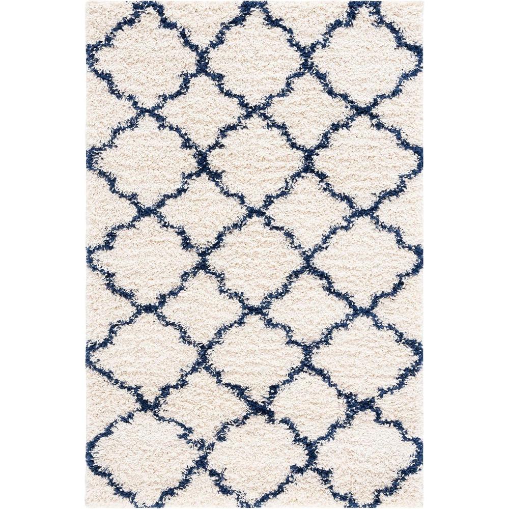 image:imageSAFAVIEH Hudson Shag Collection Area Rug  53 x 76 Grey amp Ivory Moroccan Trellis Design NonShedding amp Easy Care 2inch Thick Ideal for High Traffic Areas in Living Room Bedroom SGH282BIvoryNavy