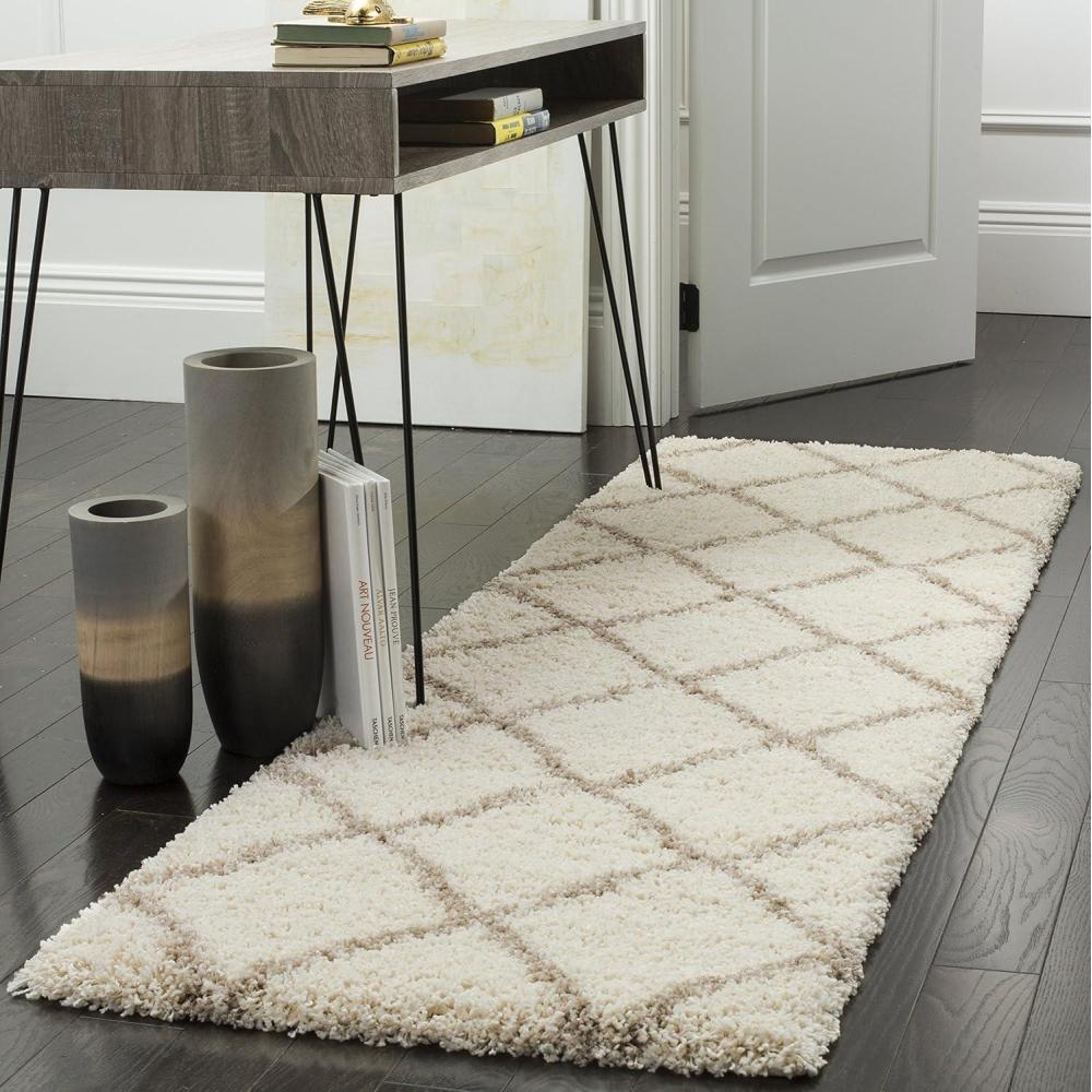 image:imageSAFAVIEH Hudson Shag Collection Area Rug  53 x 76 Ivory amp Grey Modern Trellis Design NonShedding amp Easy Care 2inch Thick Ideal for High Traffic Areas in Living Room Bedroom SGH281AIvoryBeige