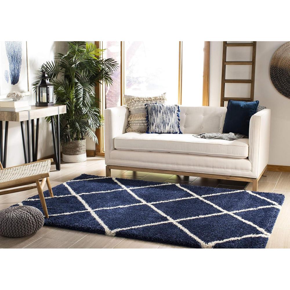 image:imageSAFAVIEH Hudson Shag Collection Area Rug 53 x 76 Ivory amp Grey Modern Trellis Design NonShedding amp Easy Care 2inch Thick Ideal for High Traffic Areas in Living Room Bedroom SGH281ANavyIvory
