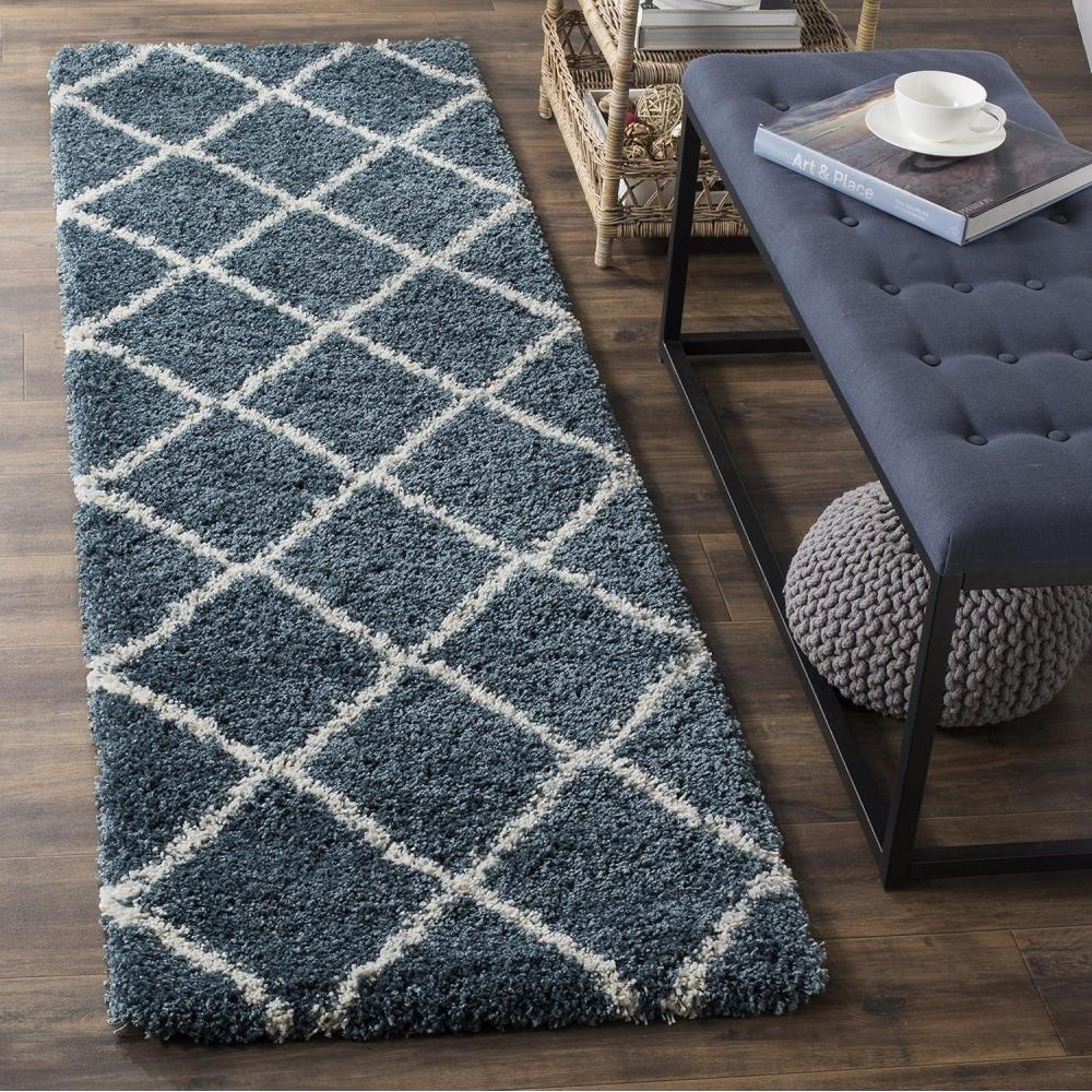 image:imageSAFAVIEH Hudson Shag Collection Area Rug 53 x 76 Ivory amp Grey Modern Trellis Design NonShedding amp Easy Care 2inch Thick Ideal for High Traffic Areas in Living Room Bedroom SGH281ASlate BlueIvory