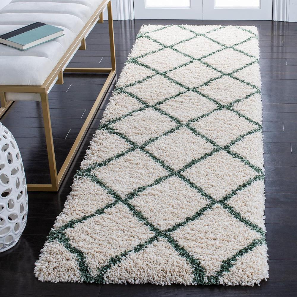 image:imageSAFAVIEH Hudson Shag Collection Area Rug  53 x 76 Ivory amp Grey Modern Trellis Design NonShedding amp Easy Care 2inch Thick Ideal for High Traffic Areas in Living Room Bedroom SGH281AIvoryGreen