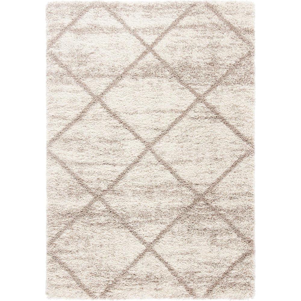 image:imageSAFAVIEH Hudson Shag Collection Area Rug 53 x 76 Ivory amp Grey Modern Trellis Design NonShedding amp Easy Care 2inch Thick Ideal for High Traffic Areas in Living Room Bedroom SGH281AMulti IvoryBeige