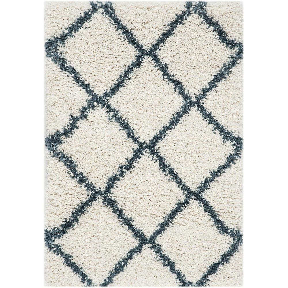 image:imageSAFAVIEH Hudson Shag Collection Area Rug  53 x 76 Ivory amp Grey Modern Trellis Design NonShedding amp Easy Care 2inch Thick Ideal for High Traffic Areas in Living Room Bedroom SGH281AIvorySteel Blue
