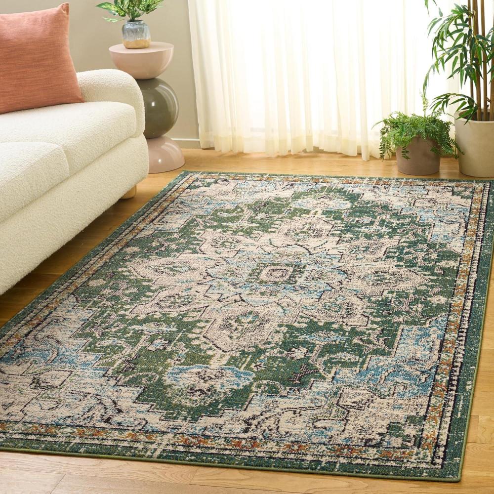 image:imageSAFAVIEH Madison Collection Area Rug  67 Square Cream amp Blue Boho Chic Distressed Medallion Design NonShedding amp Easy to Clean Ideal for Living Room Bedroom Dining Space MAD473BSageBlue