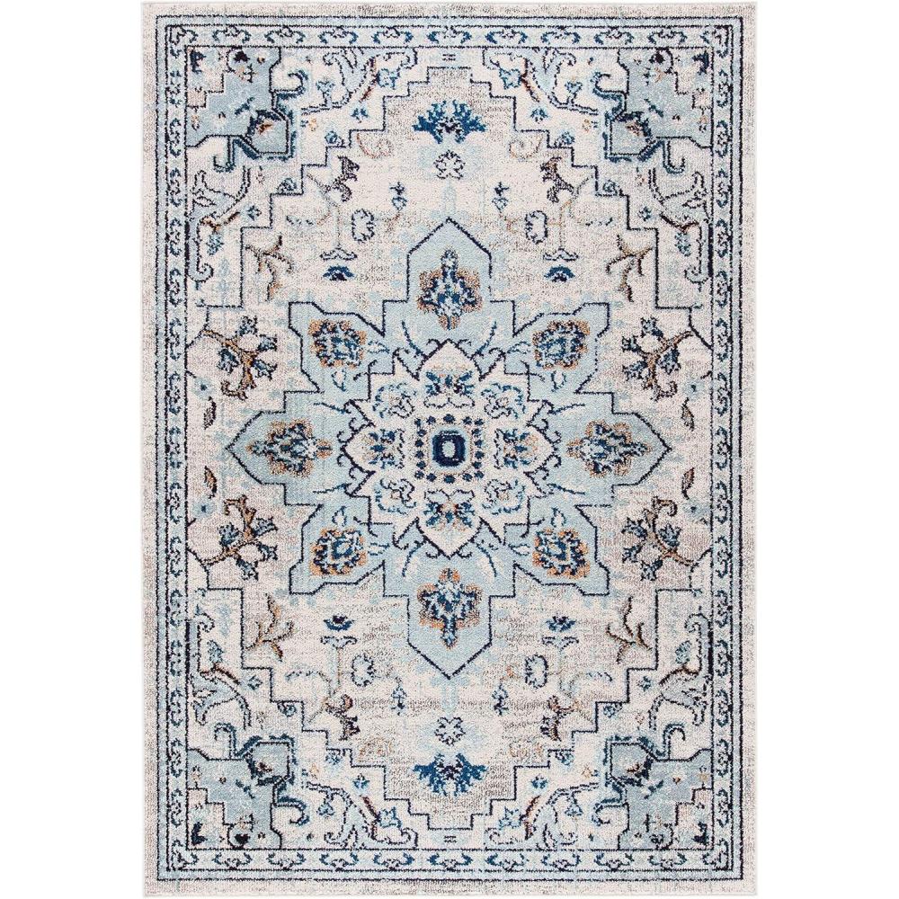 image:imageSAFAVIEH Madison Collection Area Rug  67 Square Cream amp Blue Boho Chic Distressed Medallion Design NonShedding amp Easy to Clean Ideal for Living Room Bedroom Dining Space MAD473BIvoryLight Blue
