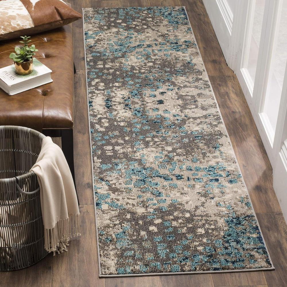 image:imageSAFAVIEH Monaco Collection Area Rug  8 x 10 Pink amp Multi Boho Chic Abstract Watercolor Design NonShedding amp Easy Care Ideal for High Traffic Areas in Living Room Bedroom MNC225DGreyLight Blue