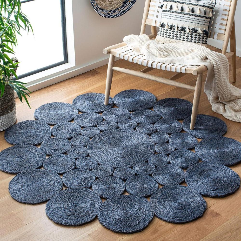 image:imageSAFAVIEH Natural Fiber Collection Area Rug  3 Round Natural Handmade Boho Charm Farmhouse Jute Ideal for High Traffic Areas in Living Room Bedroom NF363ANavy