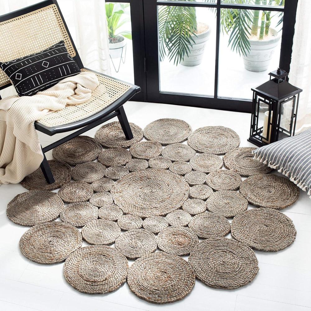 image:imageSAFAVIEH Natural Fiber Collection Area Rug 3 Round Natural Handmade Boho Charm Farmhouse Jute Ideal for High Traffic Areas in Living Room Bedroom NF363AGrey