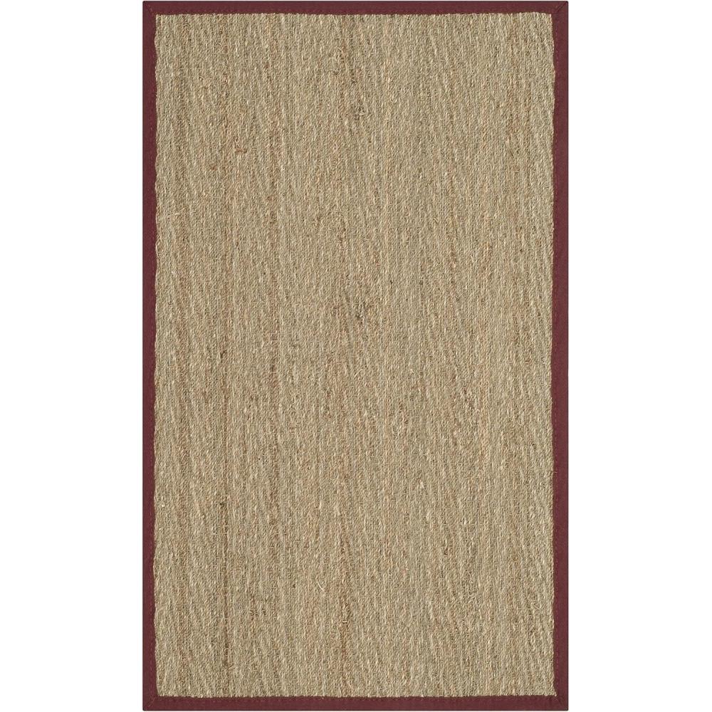 image:imageSafavieh Area Rug 6 Round  Natural Fiber Collection  Natural amp Black Seagrass Herringbone Pattern with Border NF115CNaturalBurgundy Red
