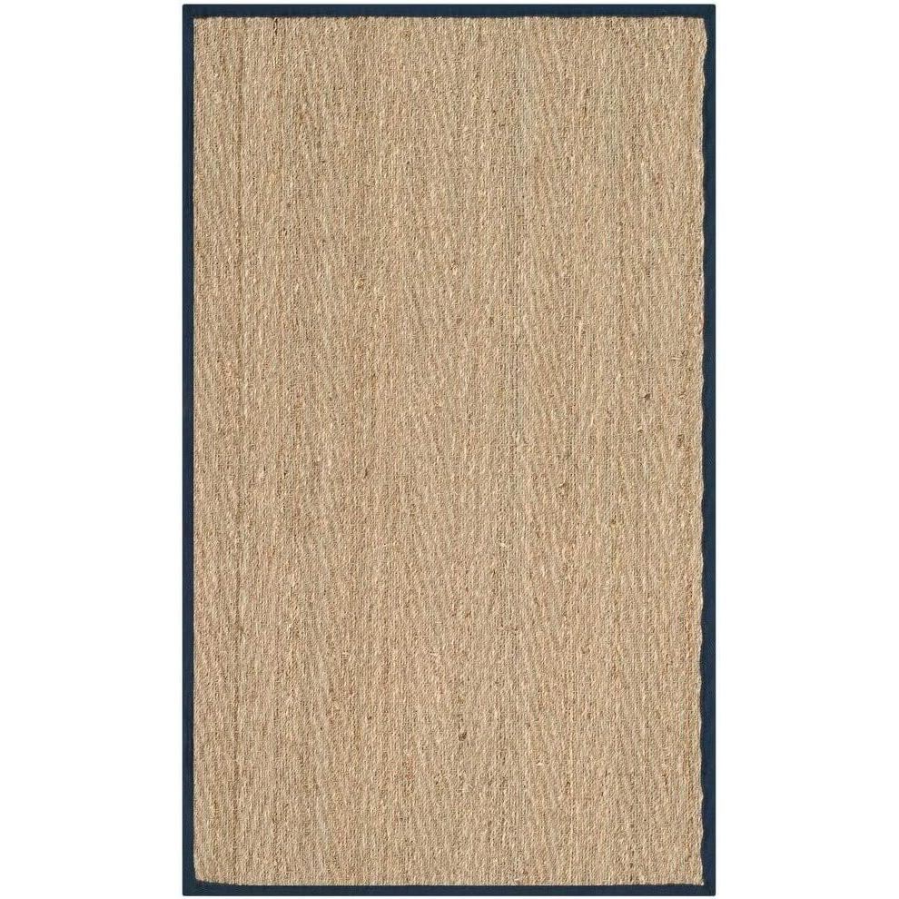 image:imageSafavieh Area Rug 6 Round  Natural Fiber Collection  Natural amp Black Seagrass Herringbone Pattern with Border NF115CNaturalNavy Blue