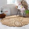 SAFAVIEH Area Rug 4′ Round – Natural Fiber Collection – Navy, Handmade Jute, Decorative Boho Floral Design (NF360N)(Natural)