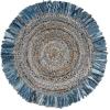 SAFAVIEH Cape Cod Collection Area Rug – 9′ Round, Ivory & Light Beige, Handmade Boho Fringe Jute & Cotton, Ideal for High Traffic Areas in Living Room, Bedroom (CAP206B)(Ivory/Denim)