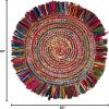 SAFAVIEH Cape Cod Collection Area Rug – 9′ Round, Ivory & Light Beige, Handmade Boho Fringe Jute & Cotton, Ideal for High Traffic Areas in Living Room, Bedroom (CAP206B)(Ivory/Red)